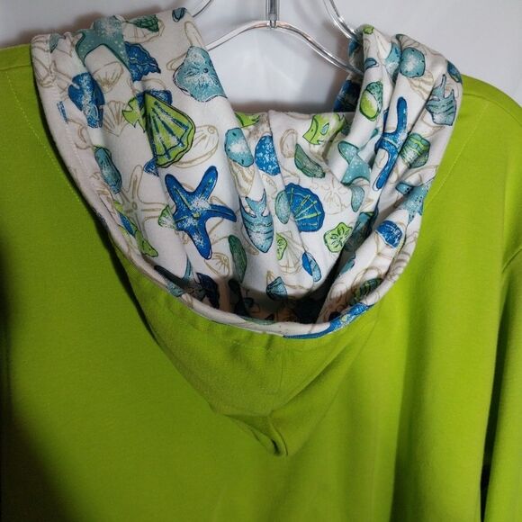 Women’s Hoodie Sz 3X Vibrant Green Full Zip Jacket Sea Shell Nautical Coastal - Picture 7 of 10